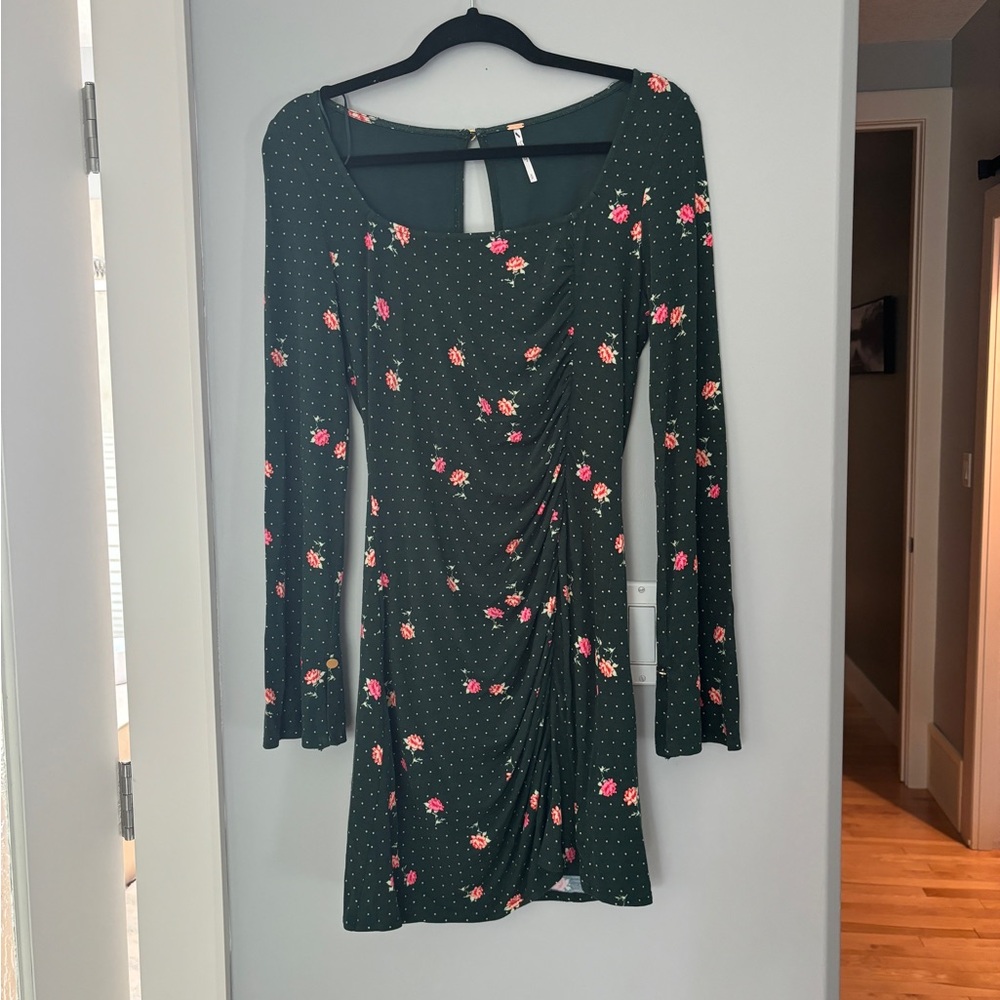 Free People Green Bodycon Dress Square Neck Long Sleeve